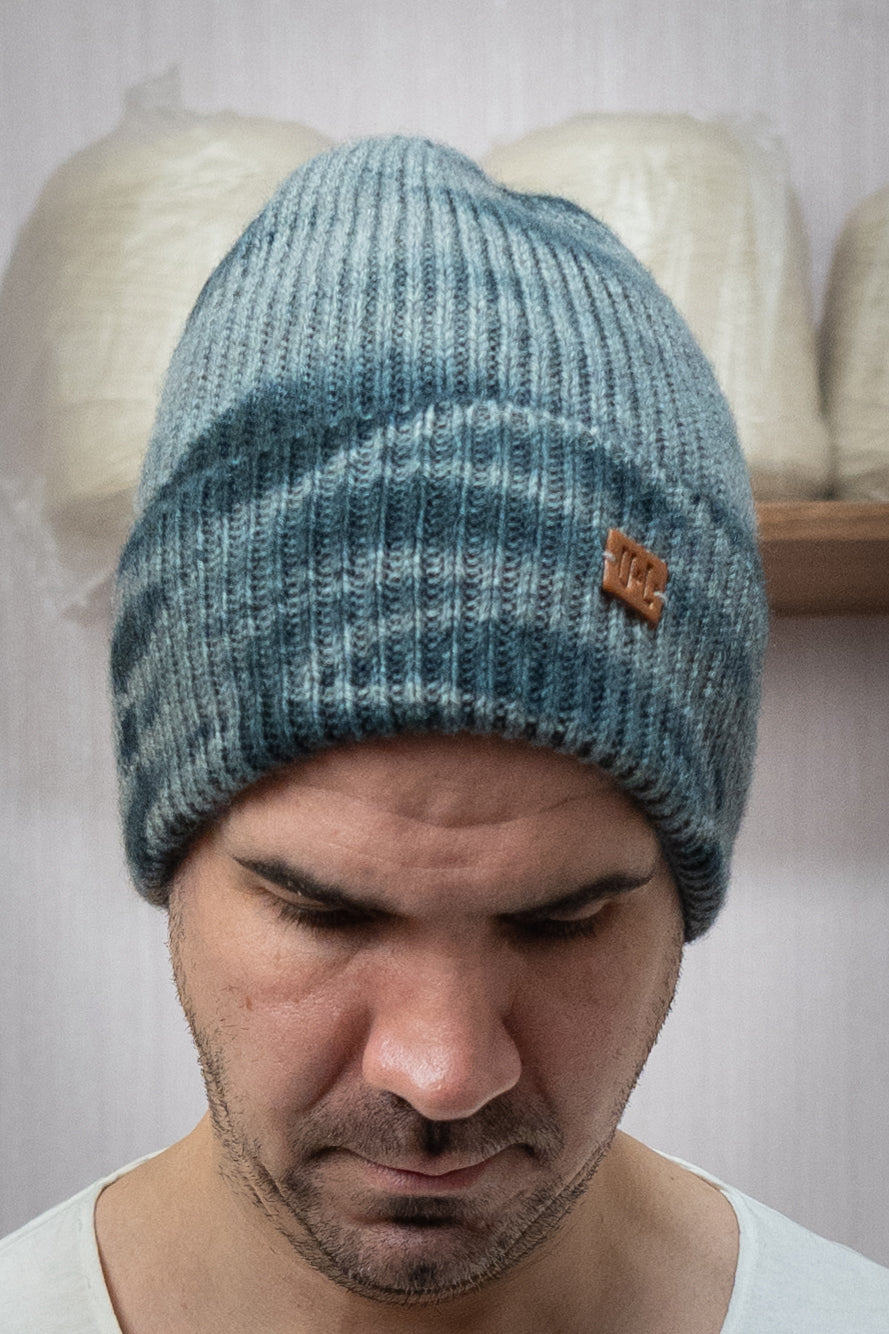 Yak Wool Beanie - Tie-Dye Grey/Blue