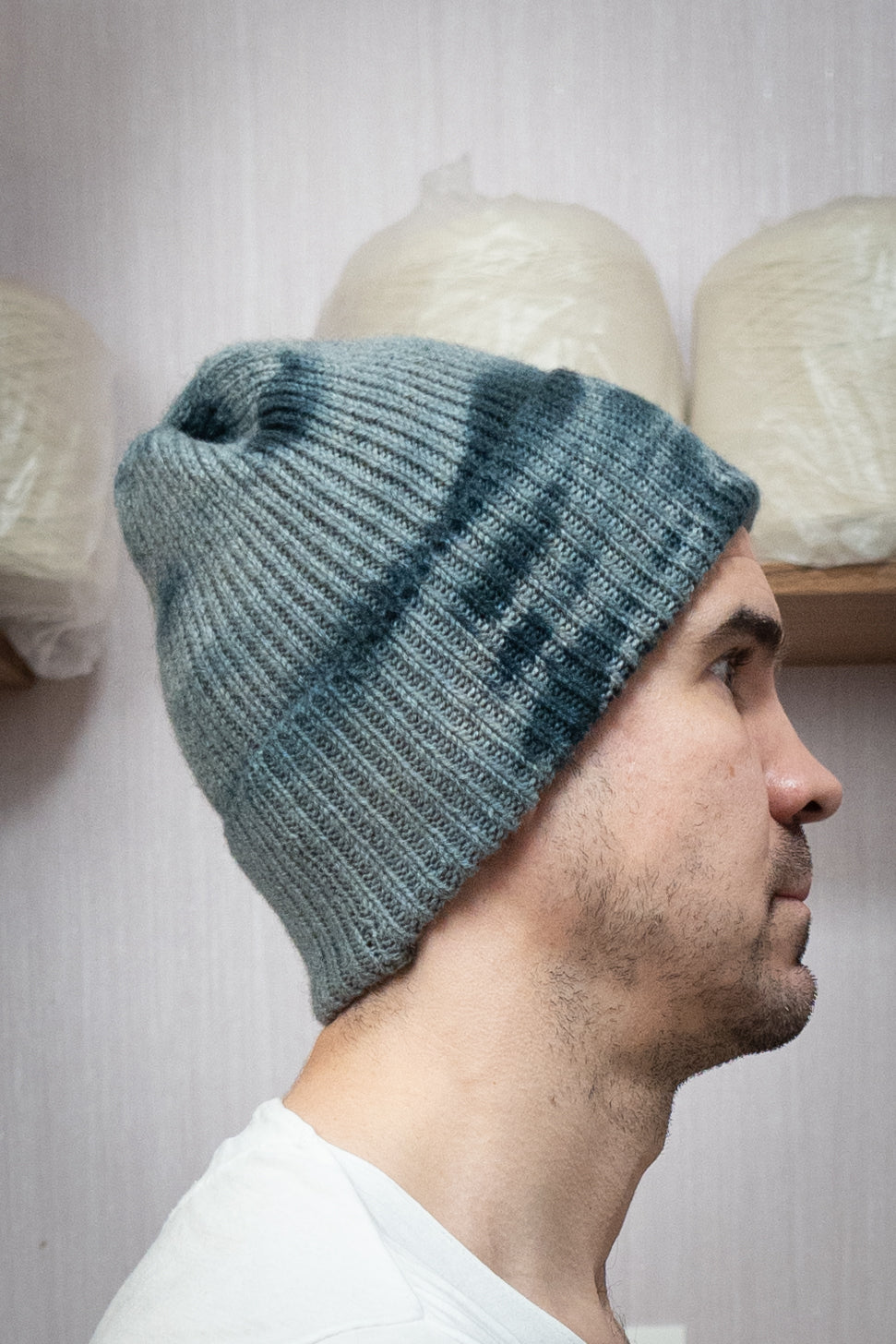 Yak Wool Beanie - Tie-Dye Grey/Blue