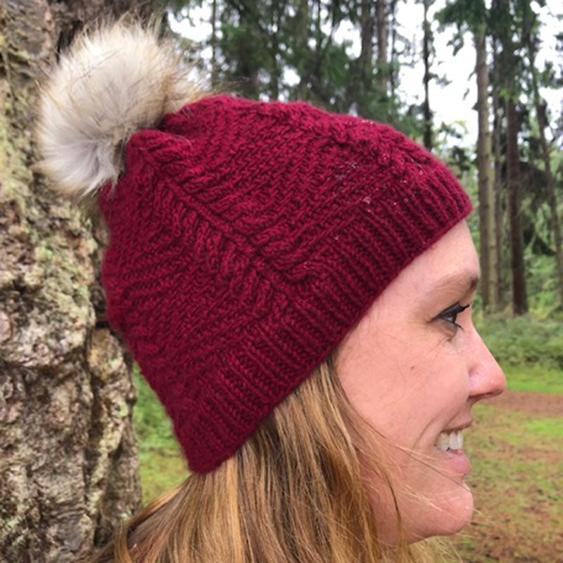 red cashmere hat with bobble