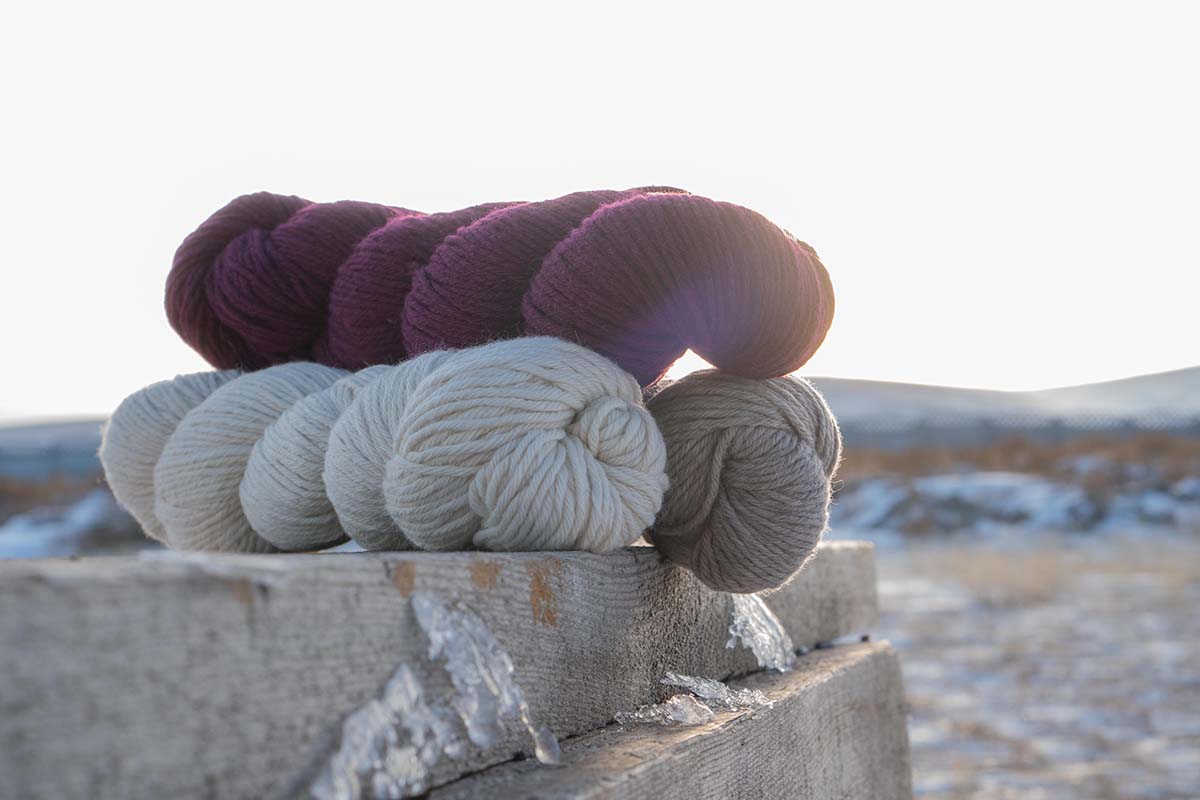 three cashmere skeins in Mongolian winter