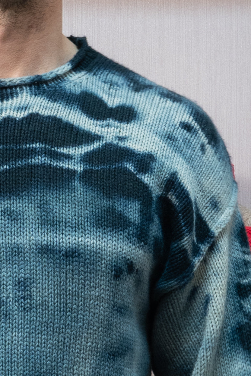 Sheep Wool Warmup Jumper - Tie-Die Blue