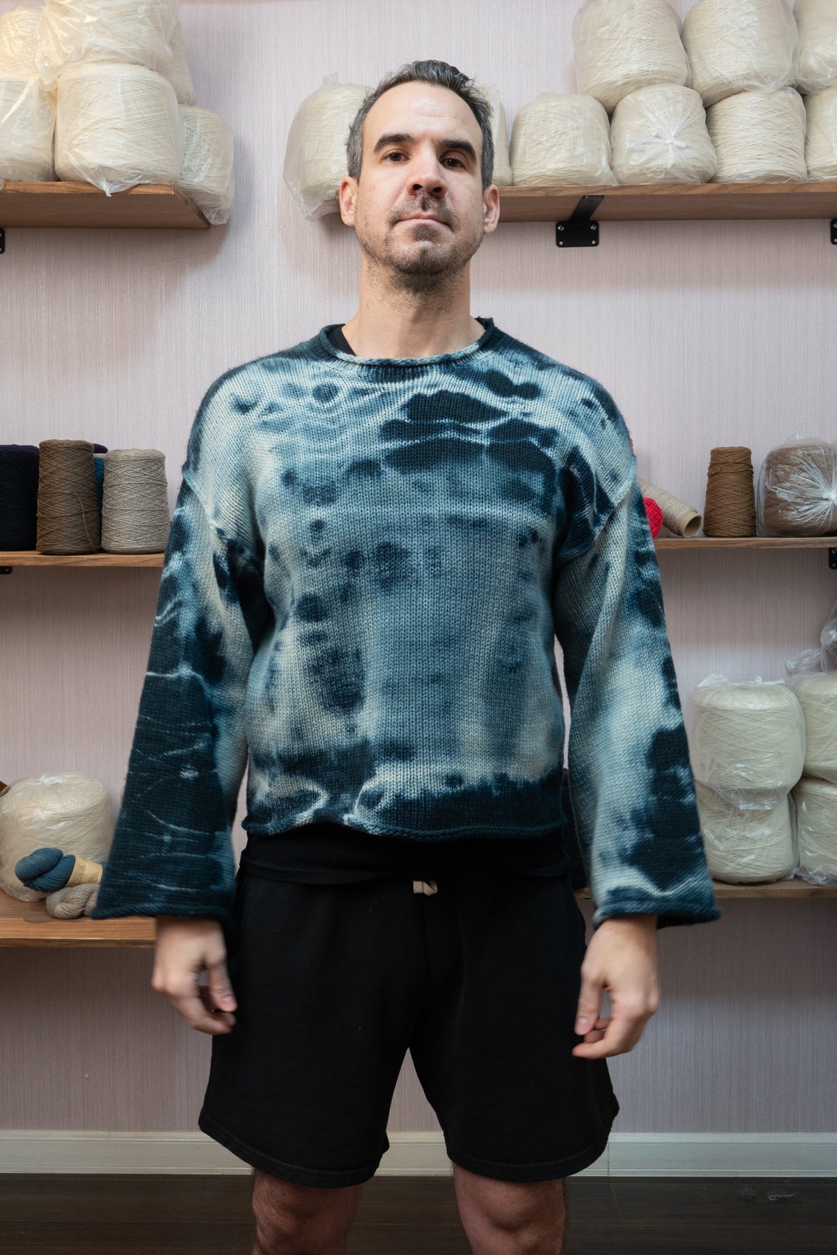 Sheep Wool Warmup Jumper - Tie-Die Blue