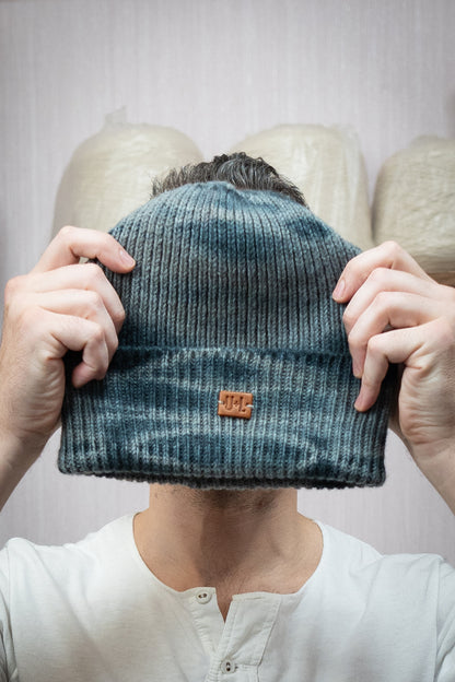 Yak Wool Beanie - Tie-Dye Grey/Blue