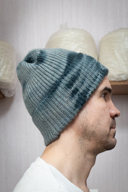 Yak Wool Beanie - Tie-Dye Grey/Blue