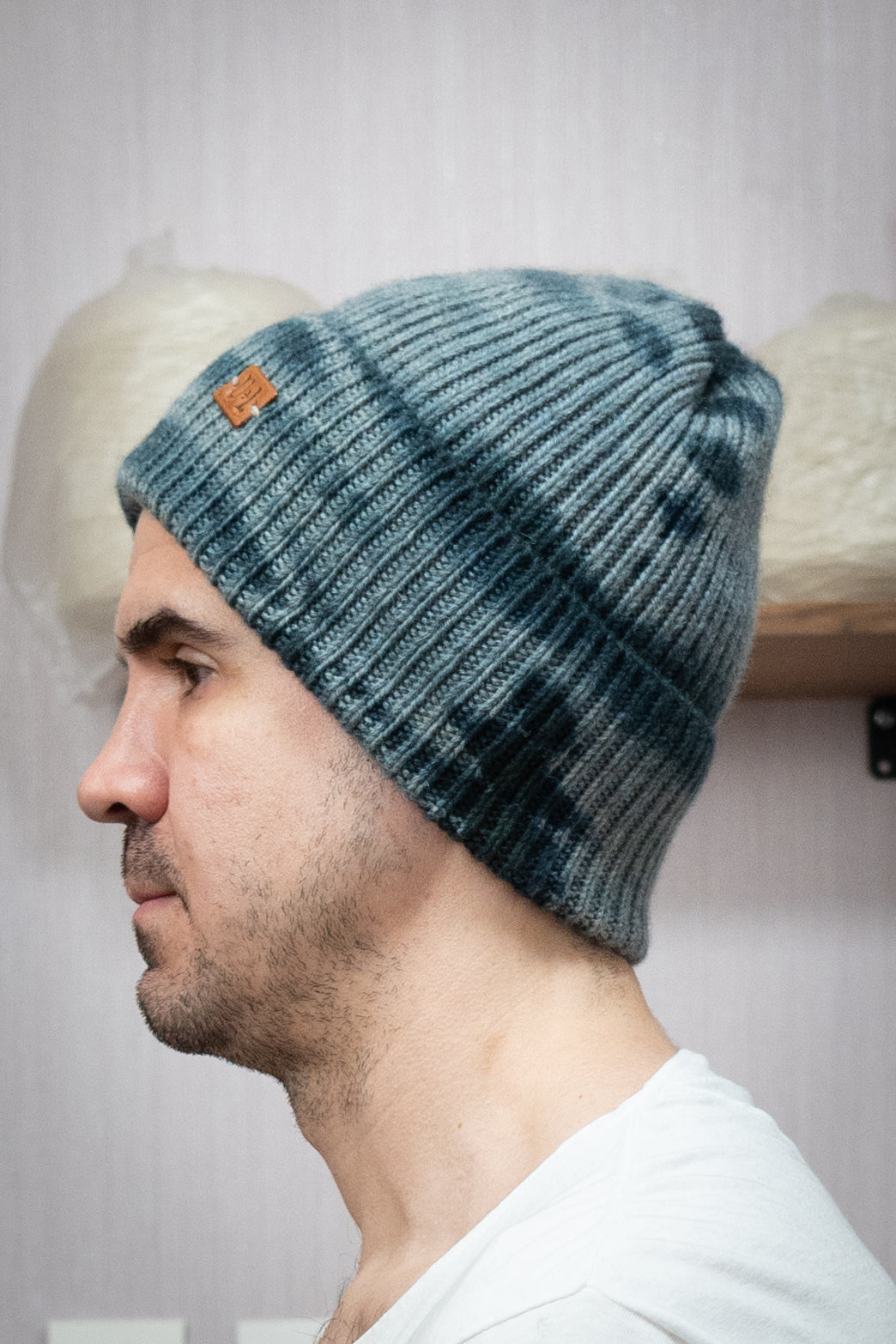 Yak Wool Beanie - Tie-Dye Grey/Blue