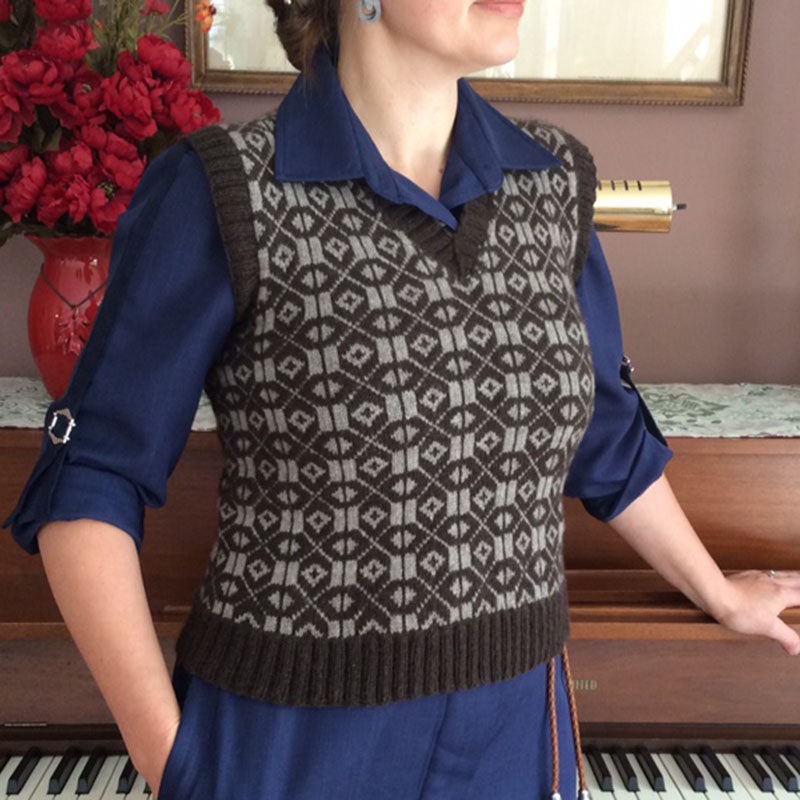 checkered vest in brown and gray yak wool