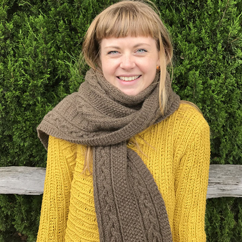 cabled scarf in brown yak wool