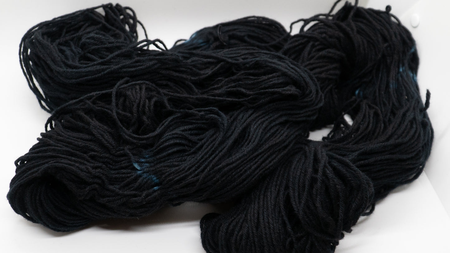 Hand-Dyed Sparkle Black 100% Sheep Wool Skein 100g