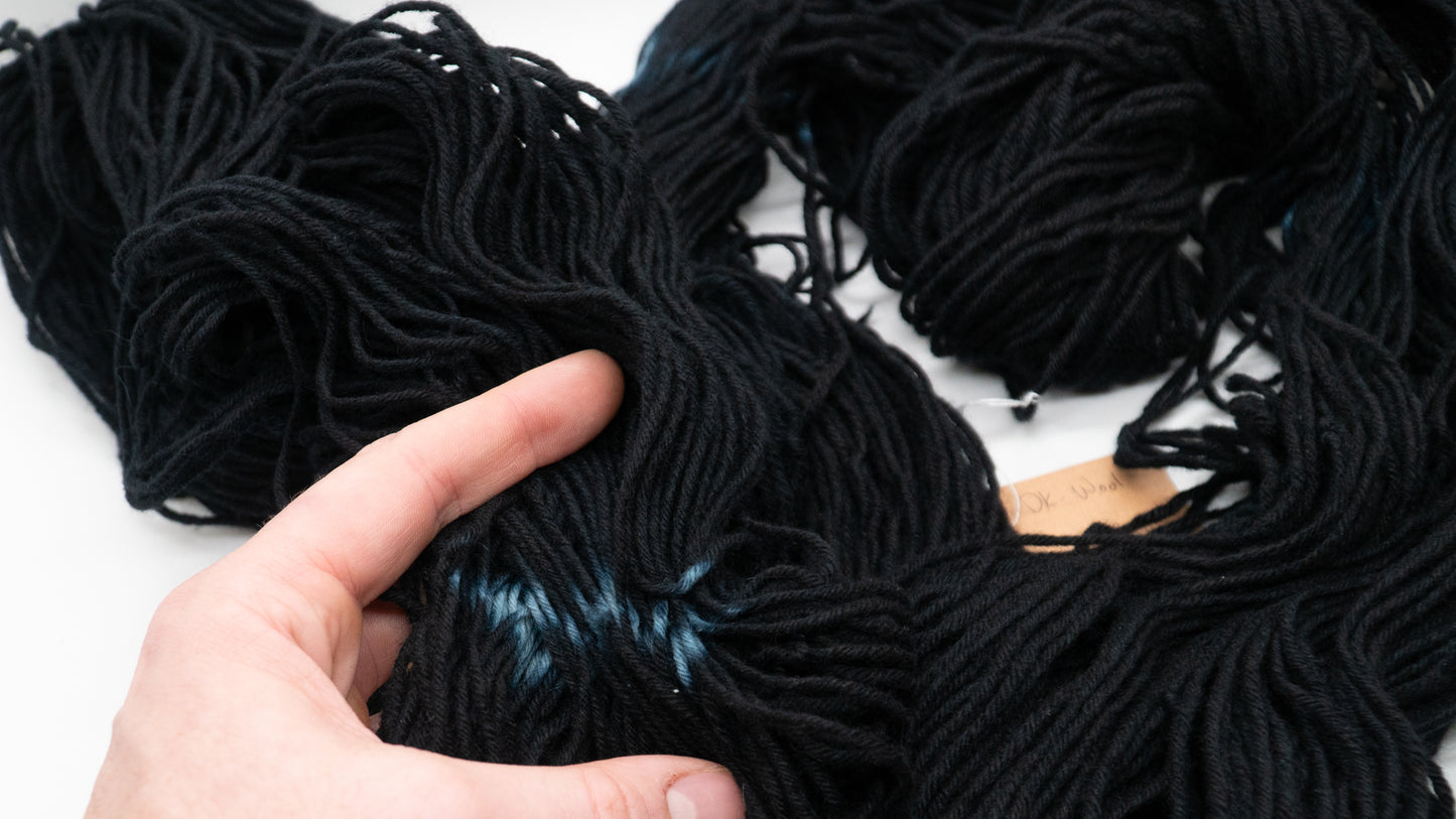Hand-Dyed Sparkle Black 100% Sheep Wool Skein 100g