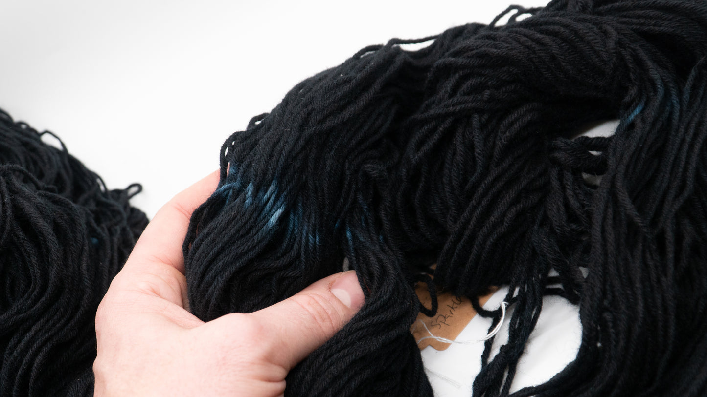 Hand-Dyed Sparkle Black 100% Sheep Wool Skein 100g