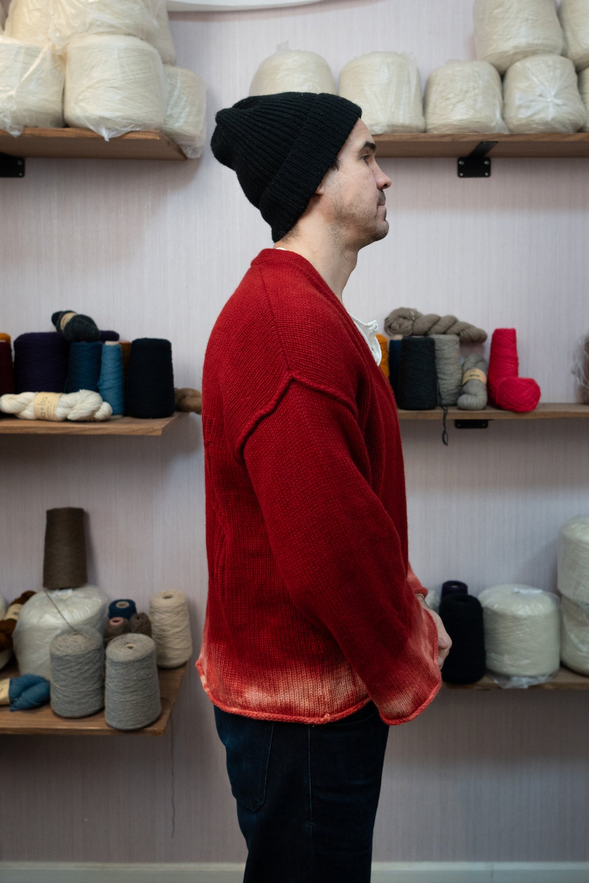 Sheep Wool Warmup Cardigan - Red