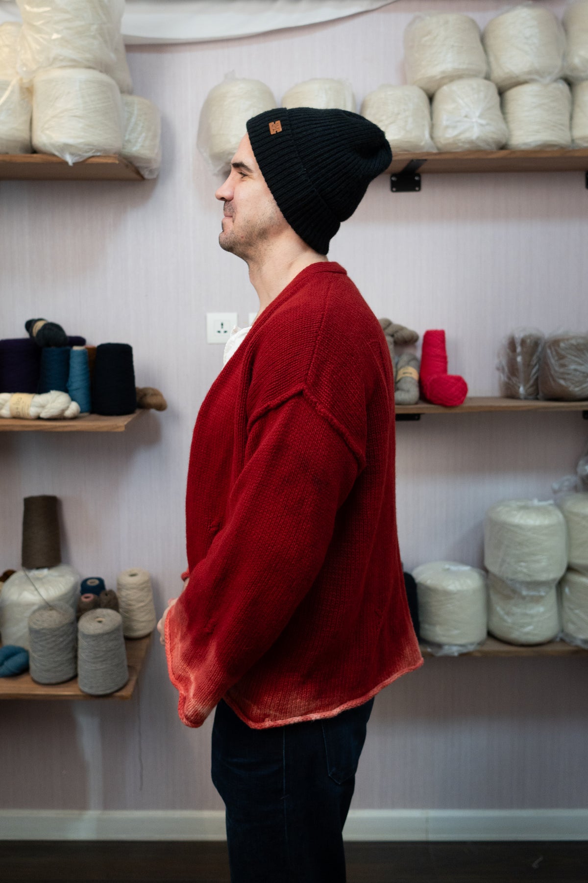 Sheep Wool Warmup Cardigan - Red