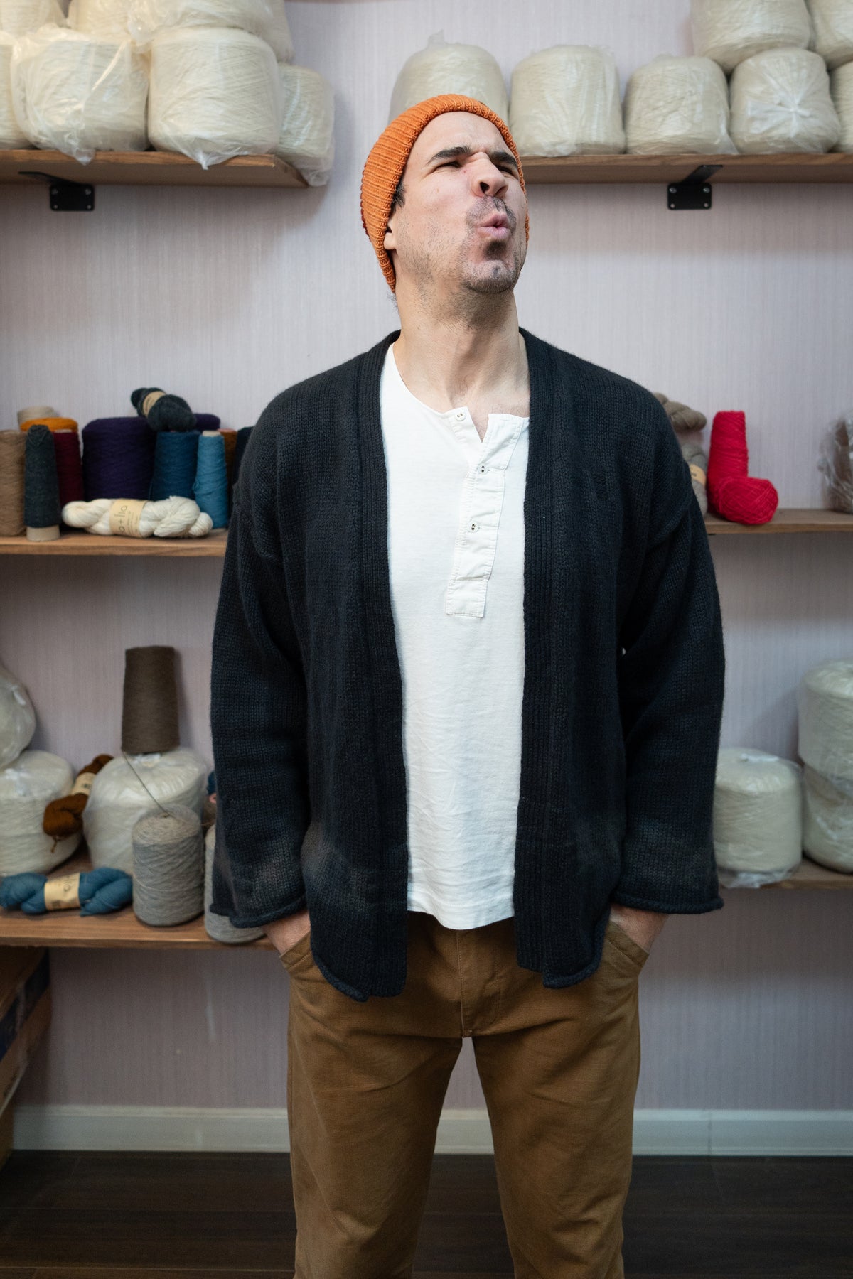 Yak Wool Warmup Cardigan - Grey/Blue