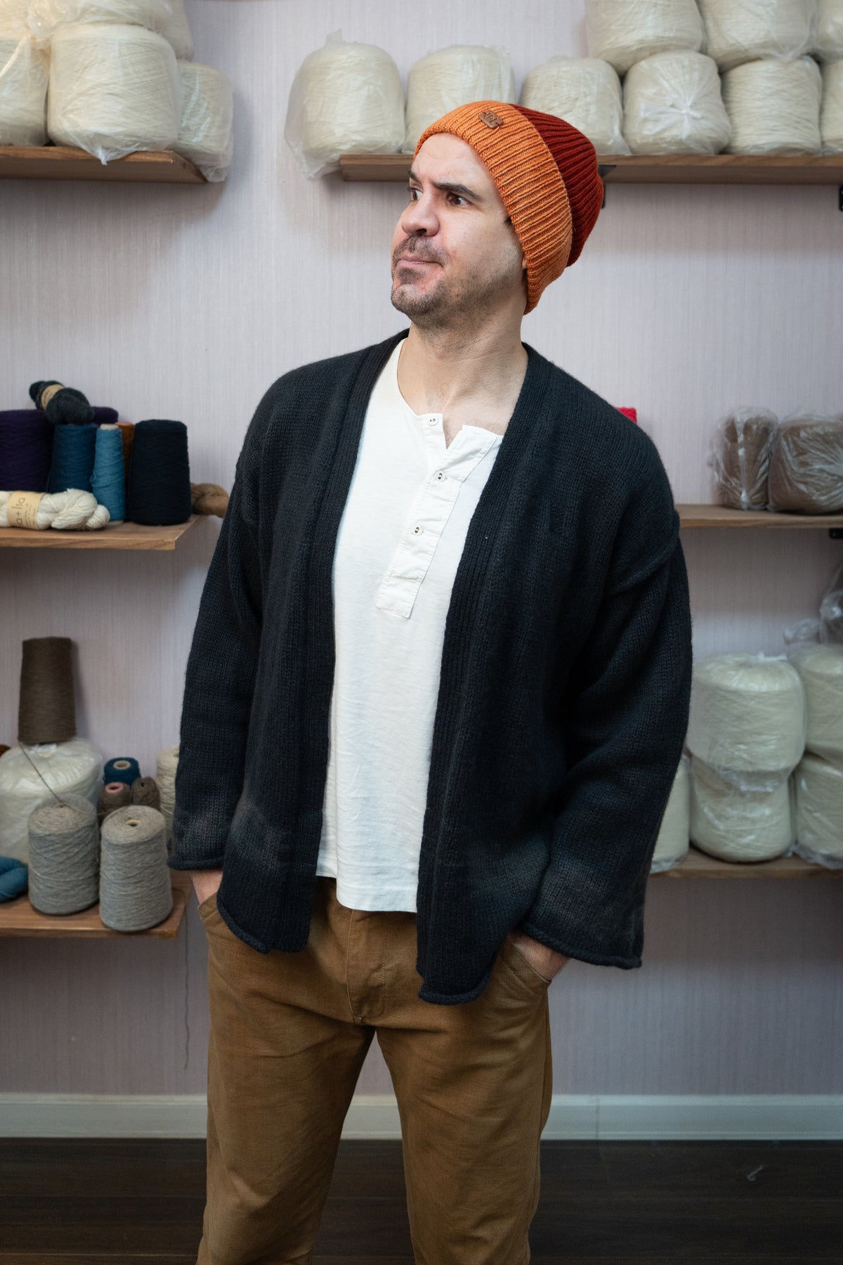 Yak Wool Warmup Cardigan - Grey/Blue