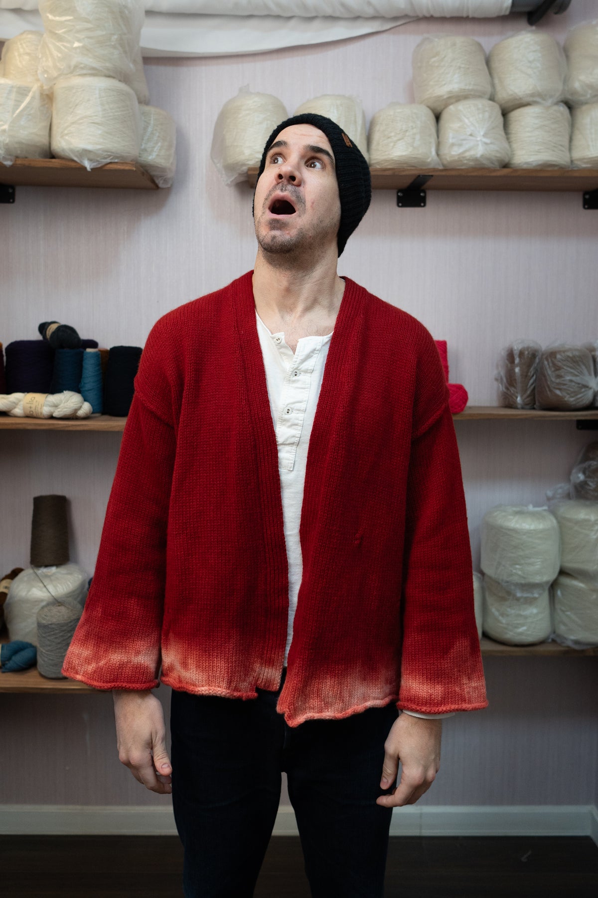 Sheep Wool Warmup Cardigan - Red