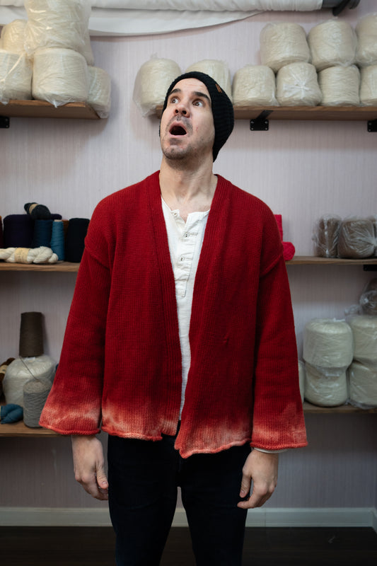 Sheep Wool Warmup Cardigan - Red