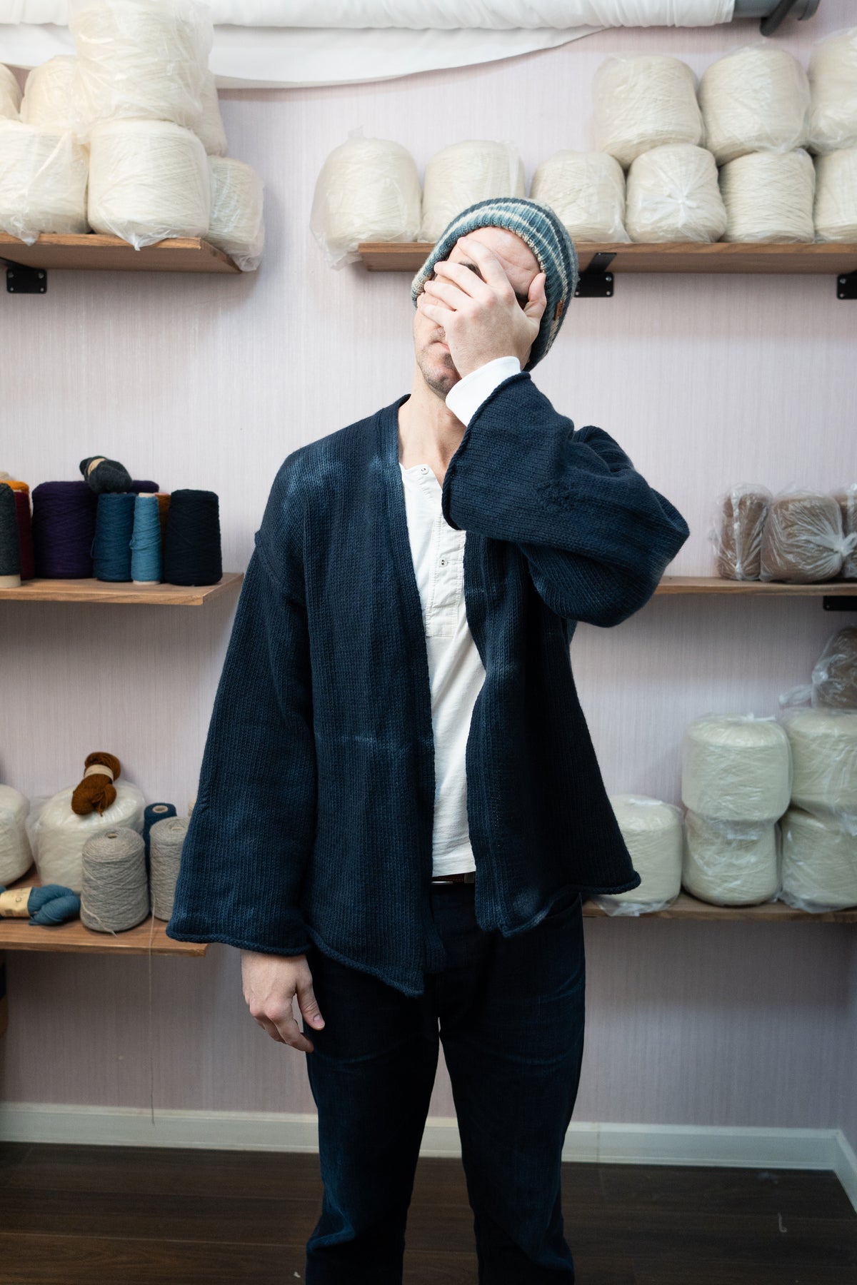 Sheep Wool Warmup Cardigan - Dark Blue