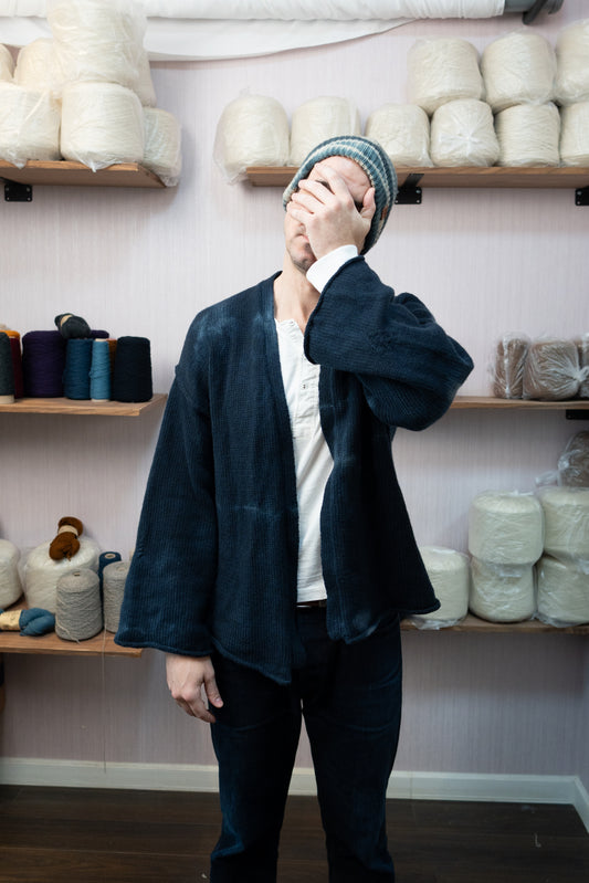 Sheep Wool Warmup Cardigan - Dark Blue