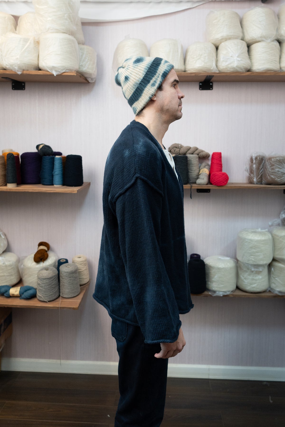 Sheep Wool Warmup Cardigan - Dark Blue
