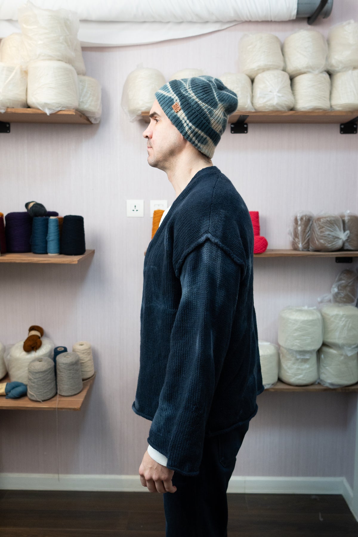 Sheep Wool Warmup Cardigan - Dark Blue