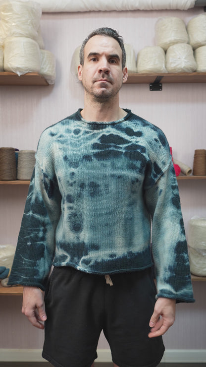 Sheep Wool Warmup Jumper - Tie-Die Blue